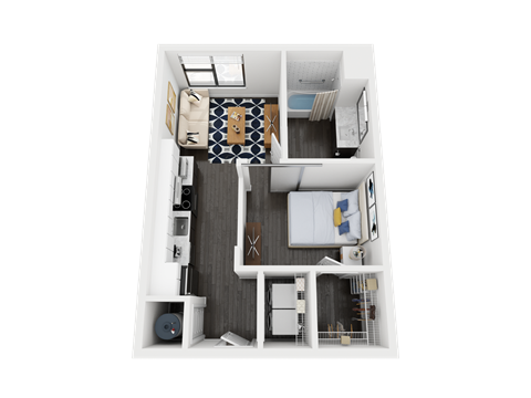 Floor plan for 1 bed, 1 bath, 496 sqft
